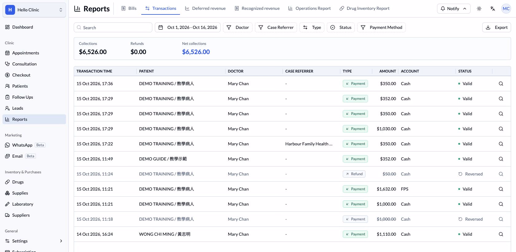Step 3 — Transactions shows payments, reversed transactions and different receiving accounts.