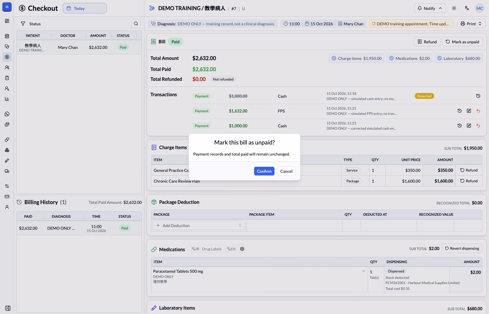 Step 8 — A status change keeps payment records unchanged.