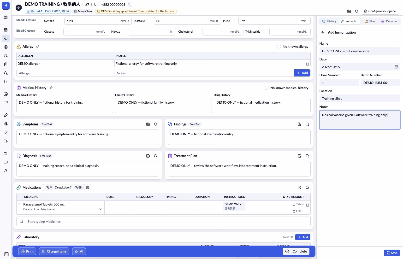 Add Immunization form with fictional data