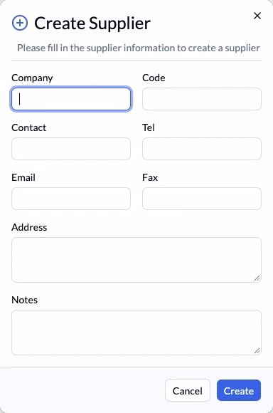 Step 8 — This form stores supplier details. It does not submit an order or test request.